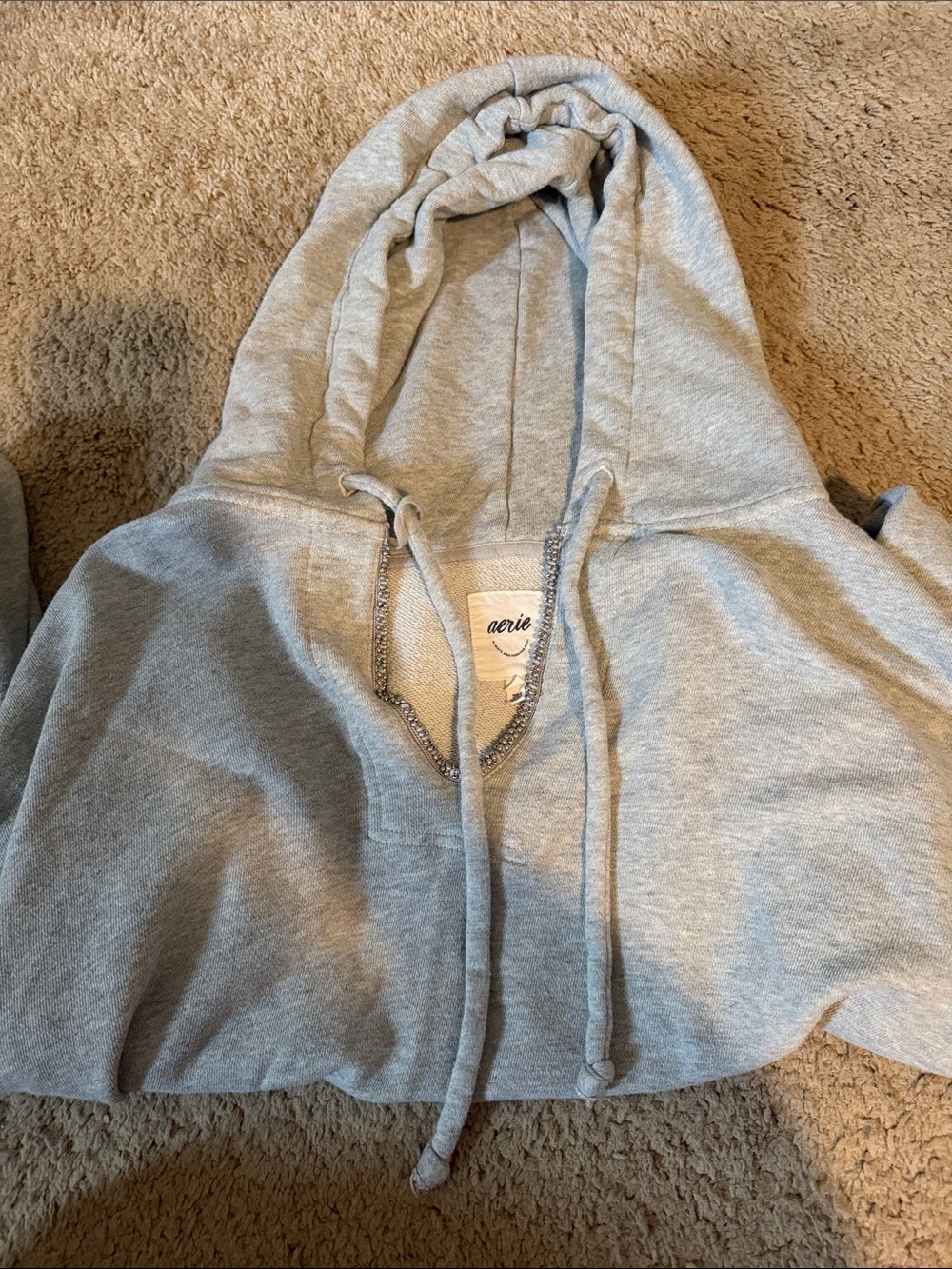 aerie Heather Gray Pullover Hoodie with Drawstrings